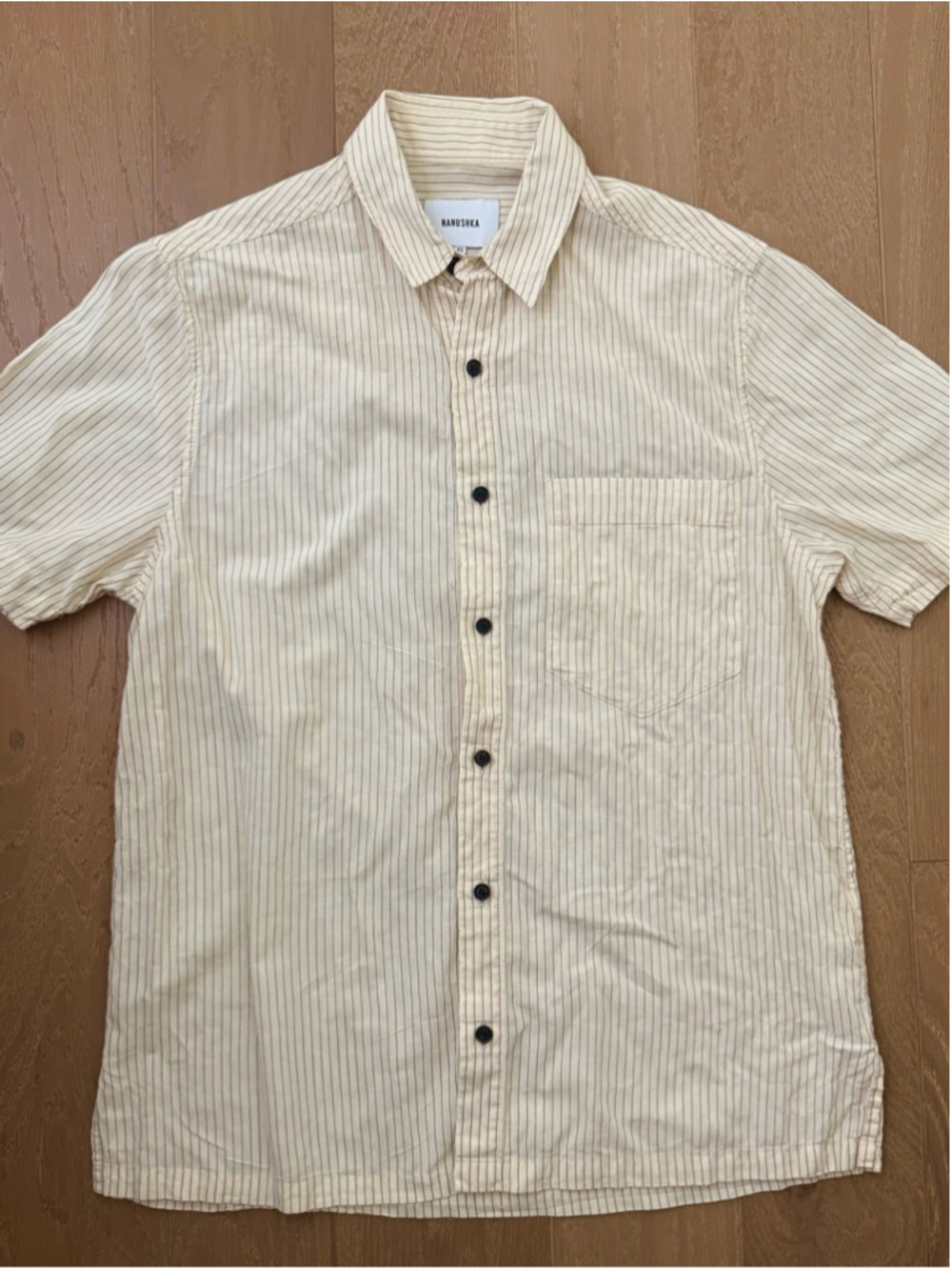 Nanushka Cream Short-Sleeve Striped Button-Down Shirt